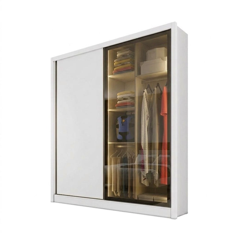 Guarda-Roupa Virtus Glass 2 Portas 3 Gavetas com Espelho e LED Novo Horizonte