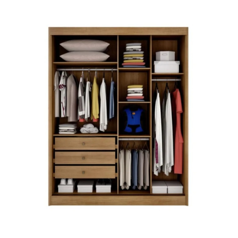 Guarda-Roupa Virtus Glass 2 Portas 3 Gavetas com Espelho e LED Novo Horizonte