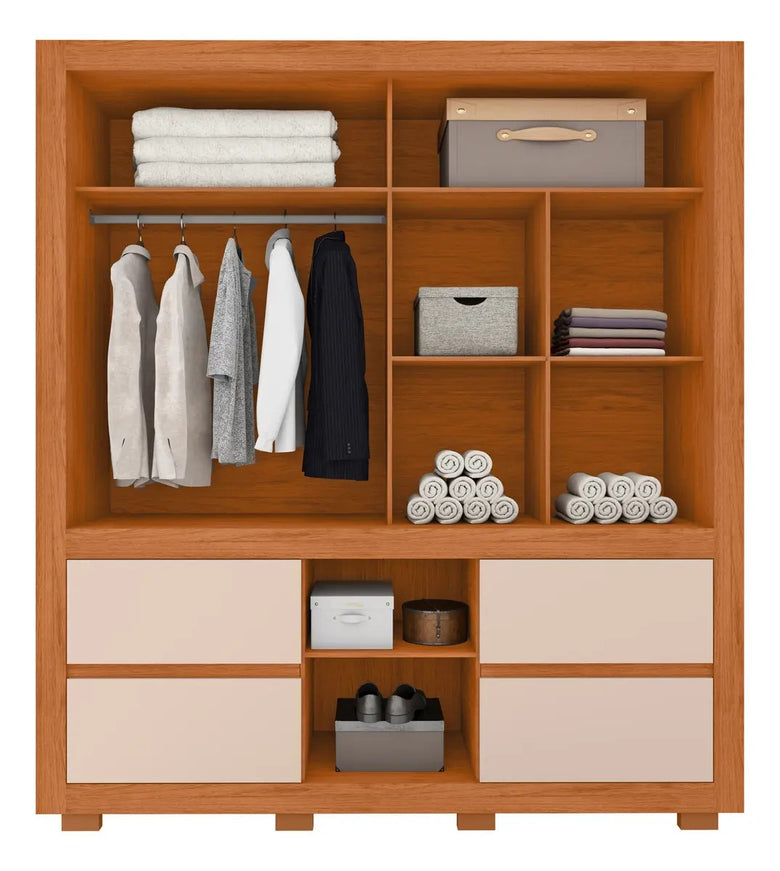 Guarda-Roupa Solteiro Optimus 1,9 3 Portas 4 Gavetas Caemmun com Espelho