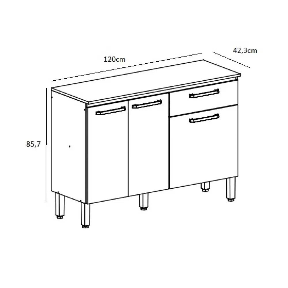 Balcão de Cozinha com Tampo 3 Portas 1 Gaveta 120cm Paraná Versalhes Freijó/Gris