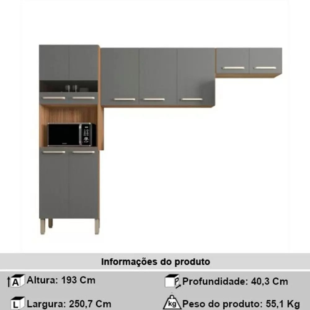 Cozinha Compacta 3 Peças Parana Versalhes Freijo/Gris
