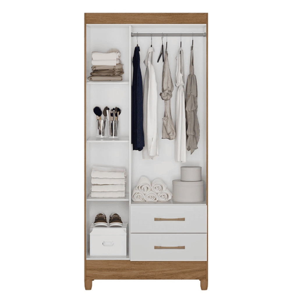 Guarda-Roupa Solteiro 3 Portas 2 Gavetas Lima Naturale/Branco - Moval