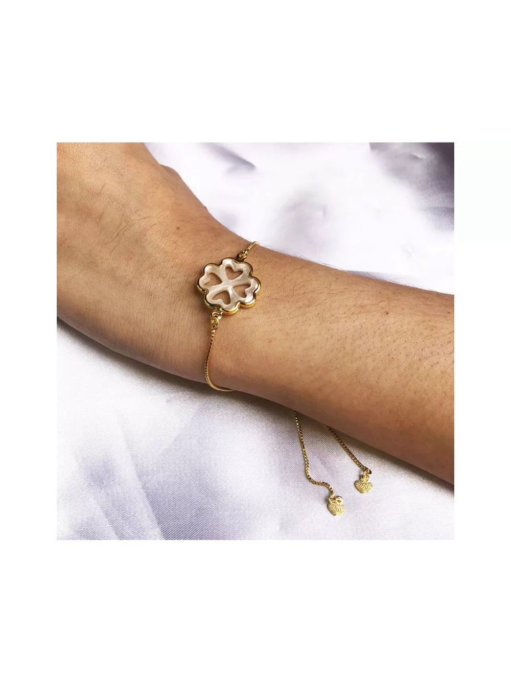 Pulseira Ajustável com Trevo de Quatro Folhas de Madrepérola