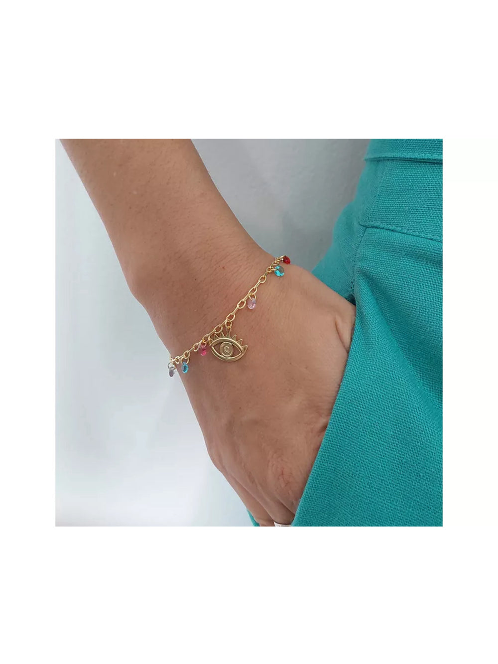 Pulseira Olho Grego Com Zirconias Coloridas
