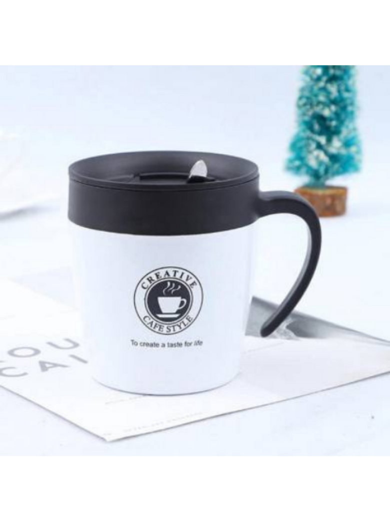 Caneca Termica Aço Inox 350 ML Com Tampa E Colher Cor:Branco