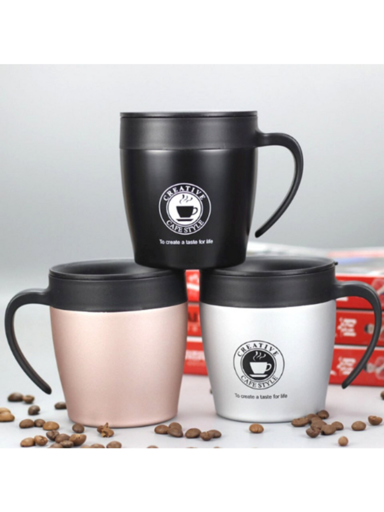 Caneca Termica Aço Inox 350 ML Com Tampa E Colher Cor:Branco