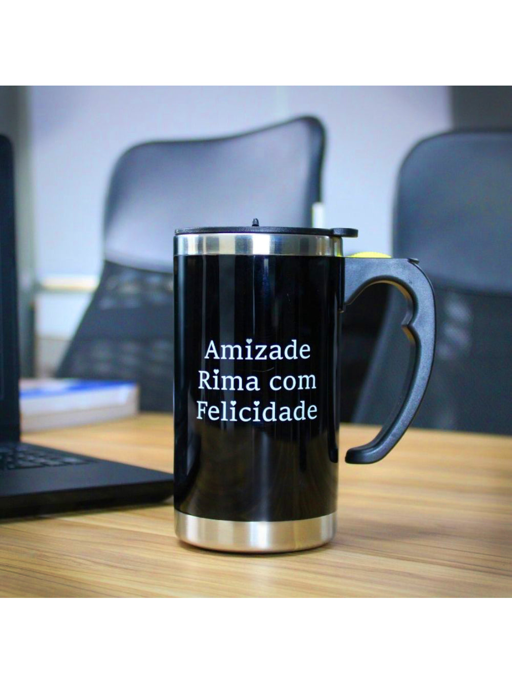 Caneca Mixer Misturadora Inox 450 ml Com Tampa A Pilha Cor:Preto