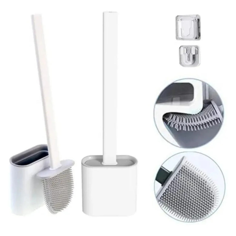 Limpador Vaso Sanitario Em Silicone Escovinha De Banheiro Com Suporte Cor:Branco