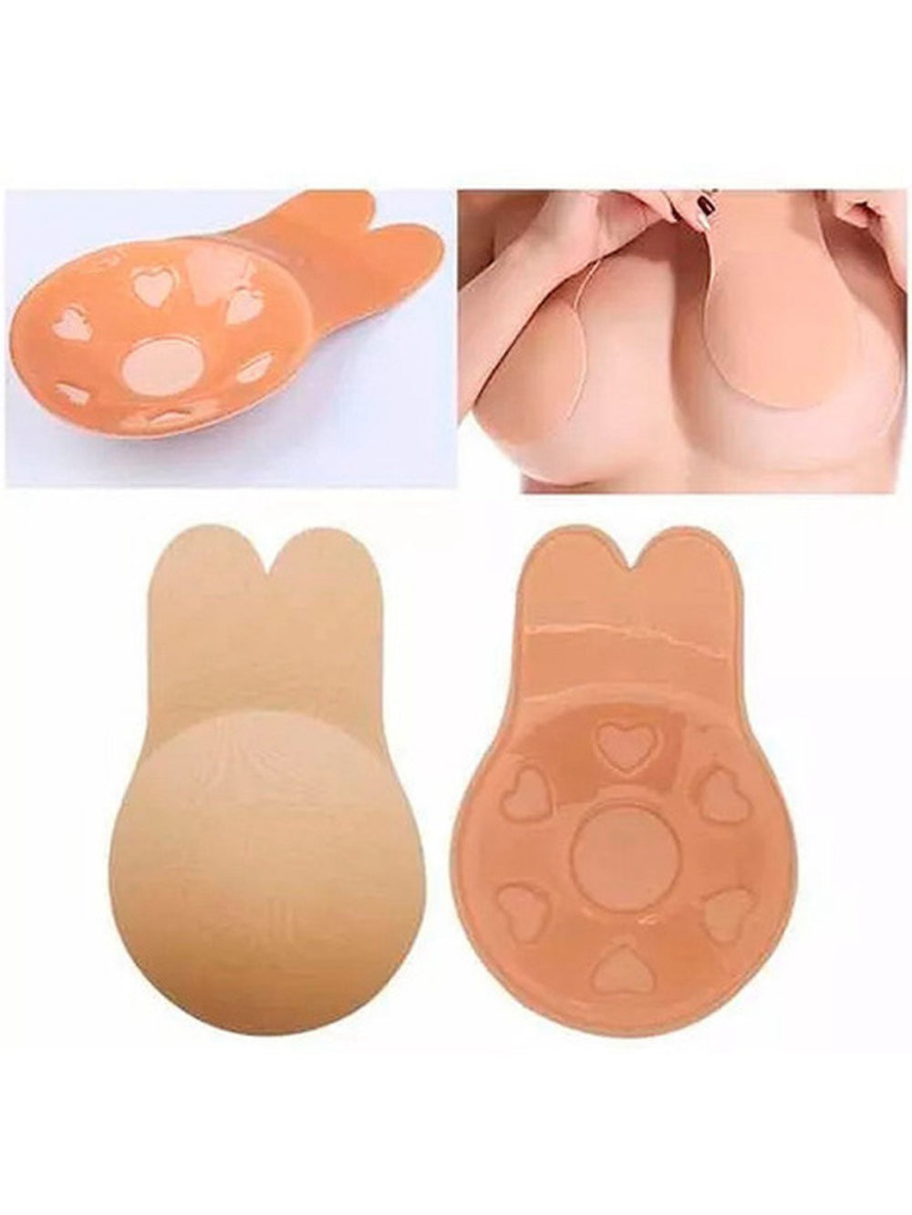 Sutiã Adesivo Levanta Seio Invisible Pushup Orelha De Coelho Bege Tamanho:L/XL
