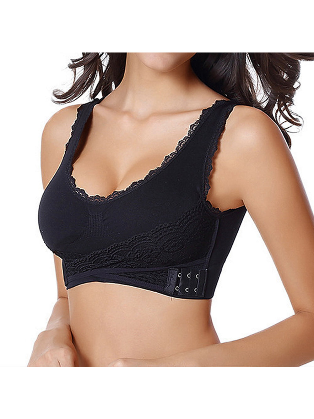 Sutiã Cinta Modeladora Alta Compressão Com Renda Preto Tamanho:M