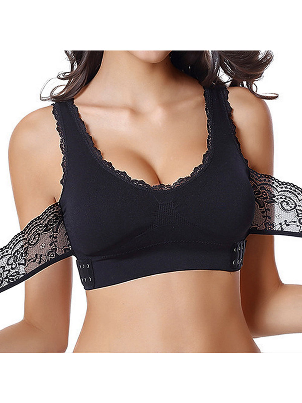 Sutiã Cinta Modeladora Alta Compressão Com Renda Preto Tamanho:M