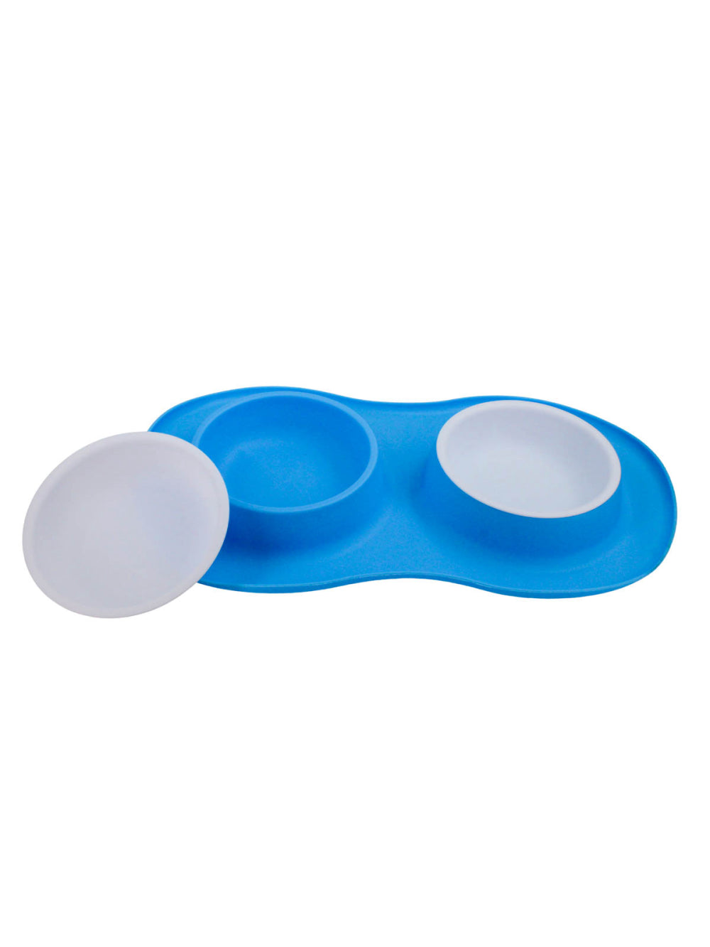 Comedor Pote Para Ração Agua Tigela Duplo Cachorro Gato Silicone Cor:Azul