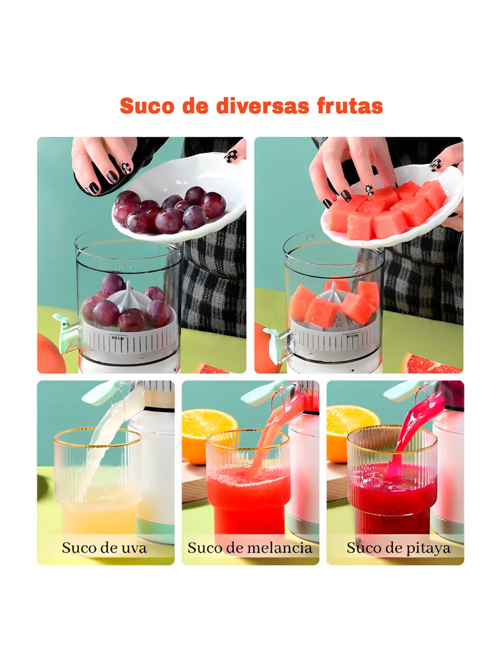 Espremedor Extrator Suco Laranja Limão Frutas Portatil USB Cor:Verde