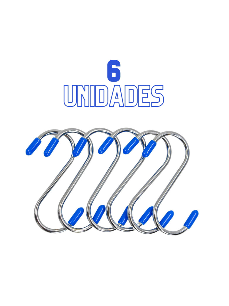 Kit 6 Ganchos Aço Inox Cozinha Barra Utensilios Roupa Armario Cabide