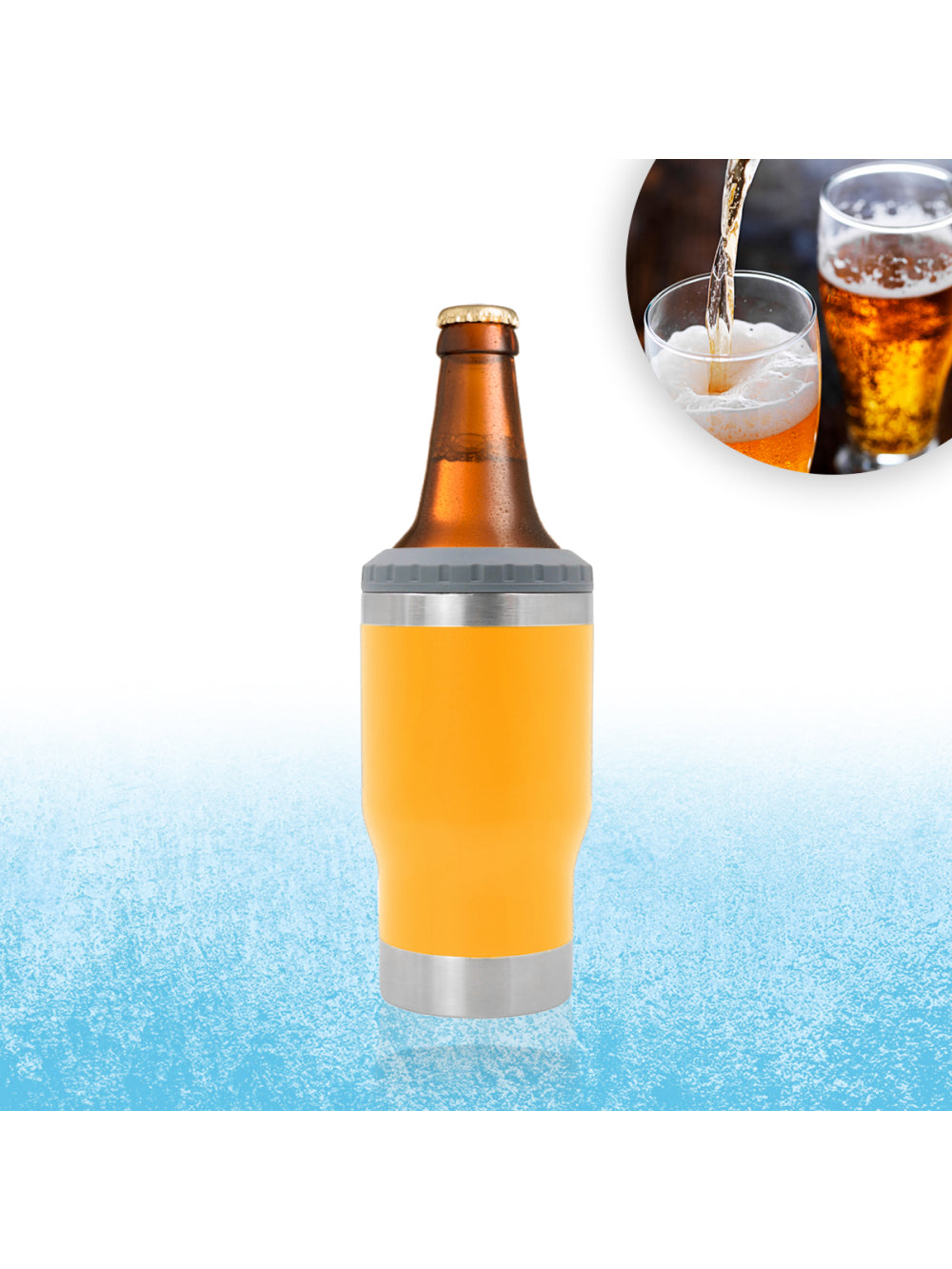 Copo Termico Porta Lata Garrafa Long Neck Copo Abridor Cor:Laranja