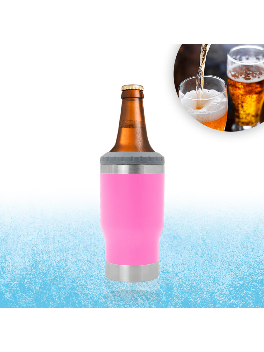 Copo Termico Porta Lata Garrafa Long Neck Copo Abridor Cor:Rosa