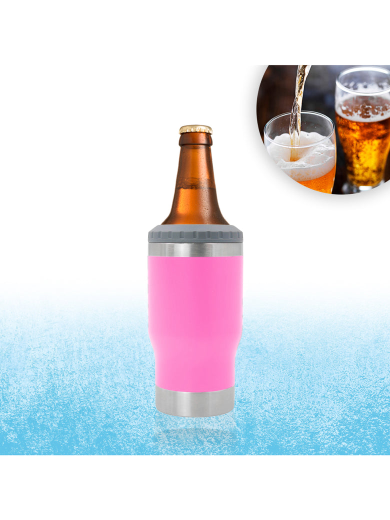 Copo Termico Porta Lata Garrafa Long Neck Copo Abridor Cor:Rosa
