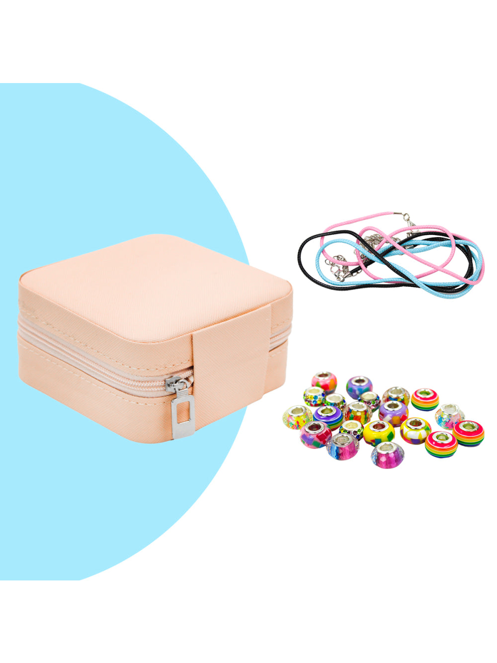 Kit Porta Joias Portatil Viagem Estojo Rosa Com Missangas Pink Cor:Rosa