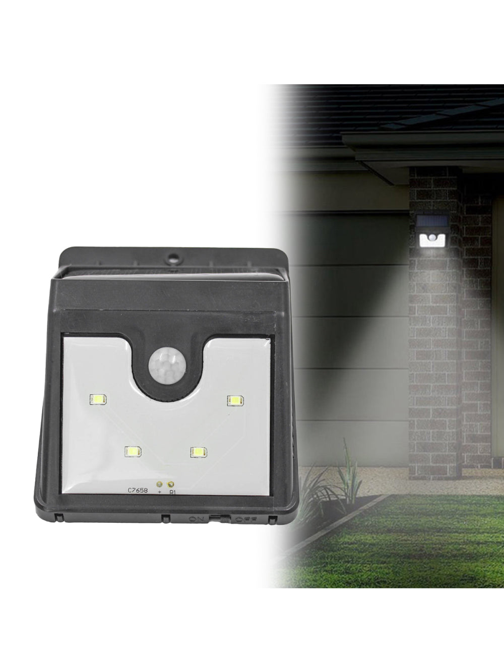 Luminaria Parede Painel Solar 4 Leds Sensor Movimento Luz
