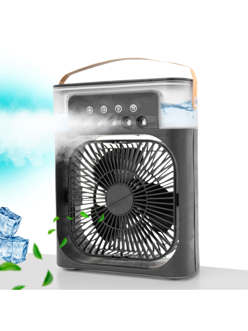 Ventilador Portátil Iluminação Umidificador Climatizador USB De Mesa Cor:Preto