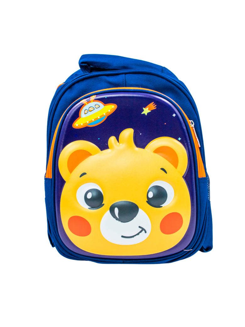 Mochila Escolar Infantil Bichinhos Bolsa De Costas Creche Alto Relevo Modelo:Urso Azul Marinho