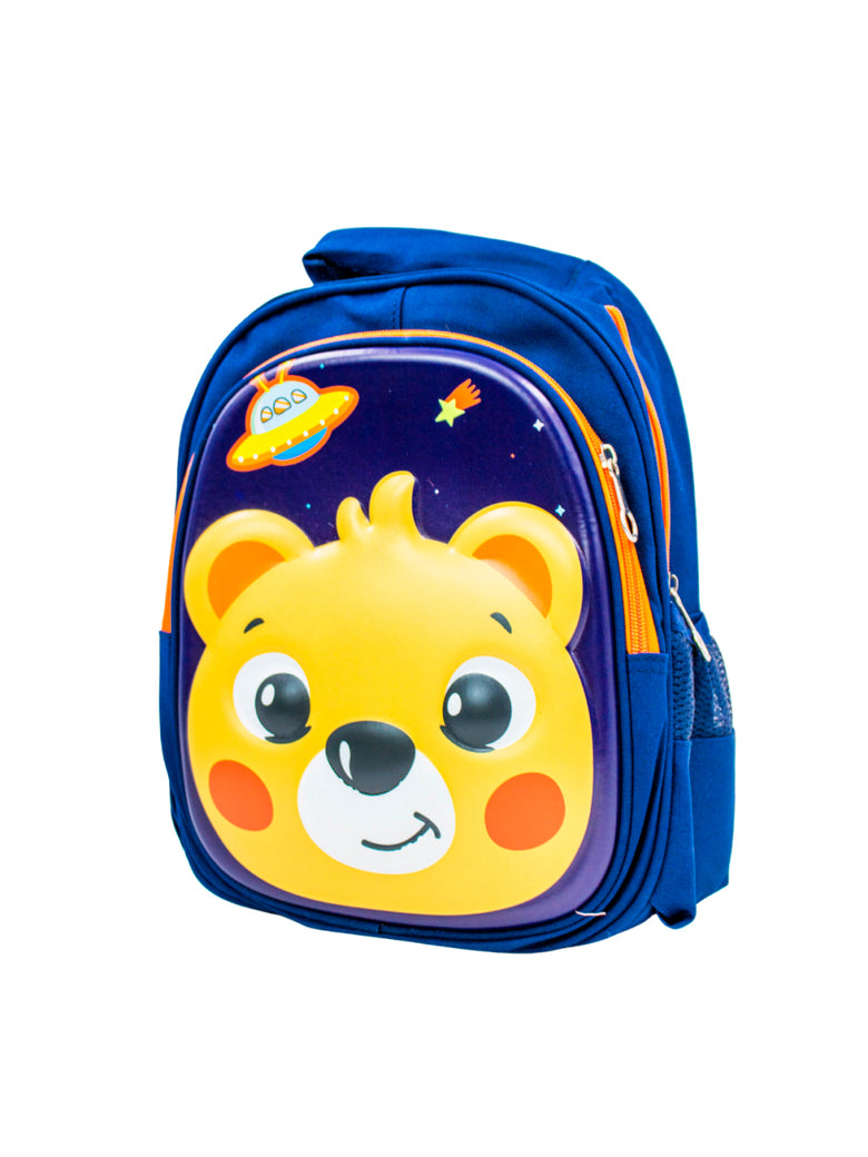 Mochila Escolar Infantil Bichinhos Bolsa De Costas Creche Alto Relevo Modelo:Urso Azul Marinho