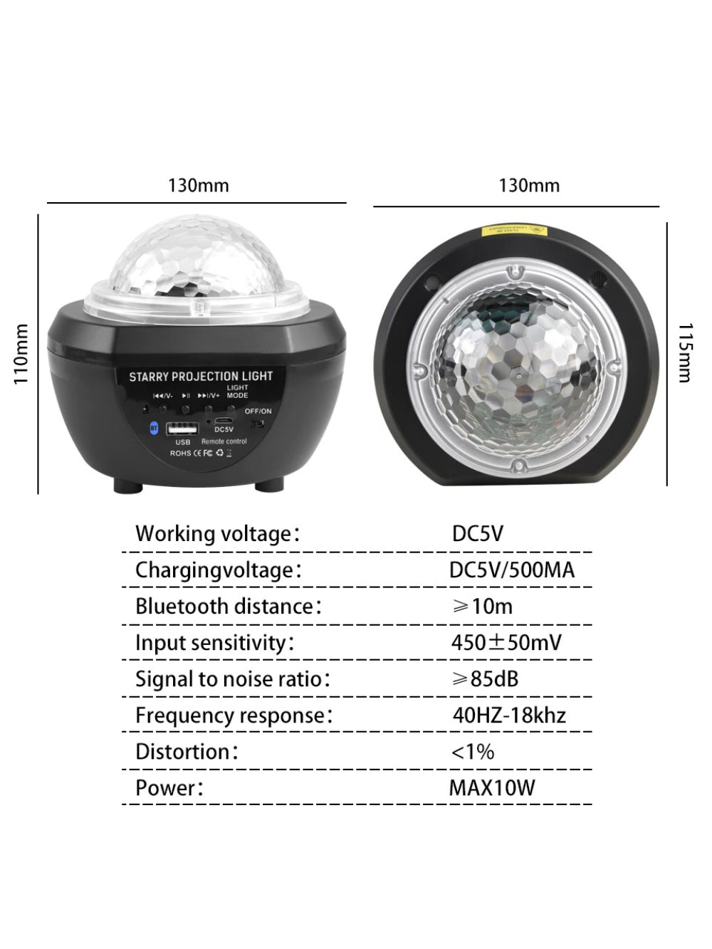 Luminaria Pojeção De Estrelas Universo Caixa De Som Bluetooth Cor:Branco