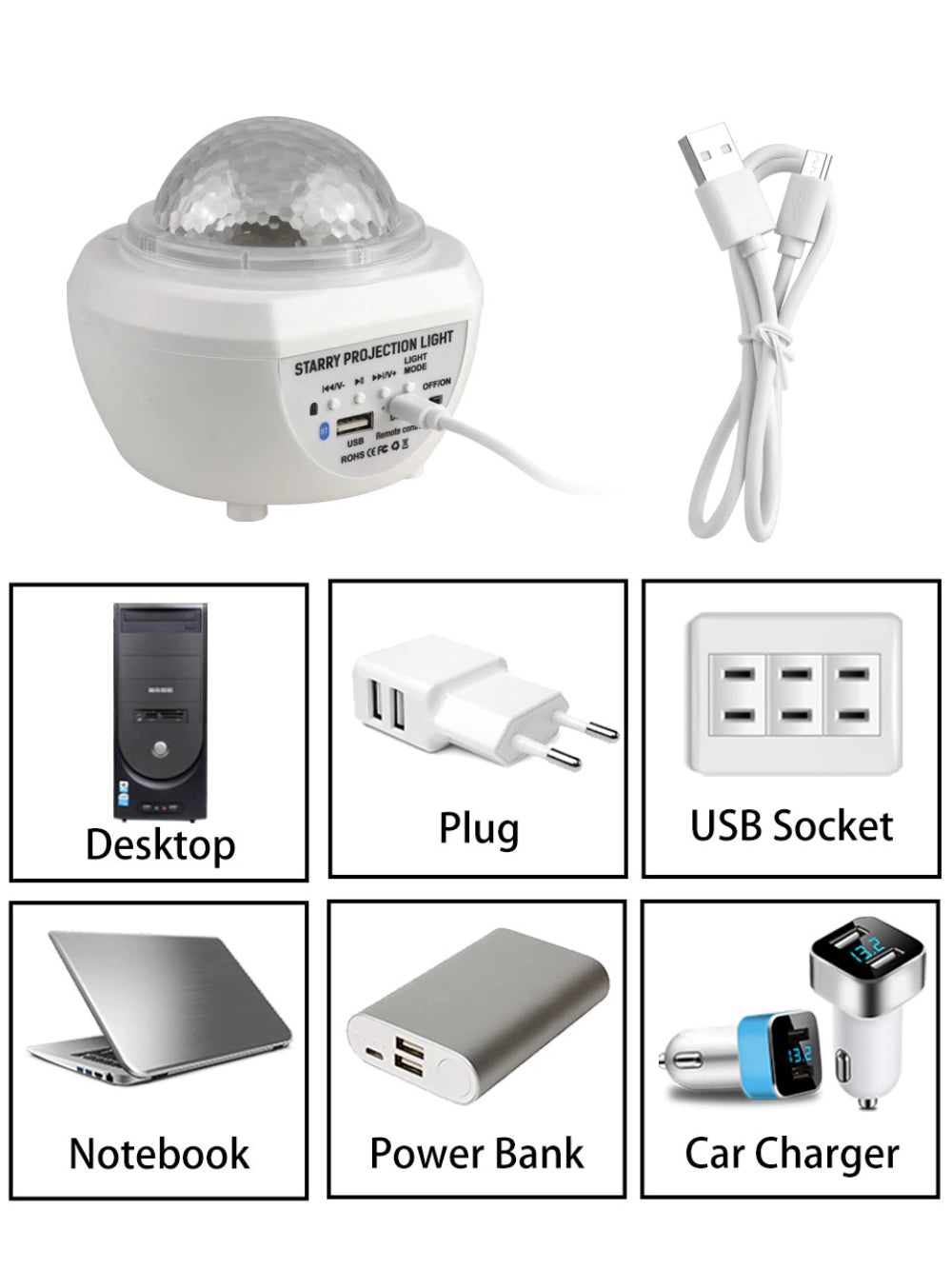 Luminaria Pojeção De Estrelas Universo Caixa De Som Bluetooth Cor:Branco