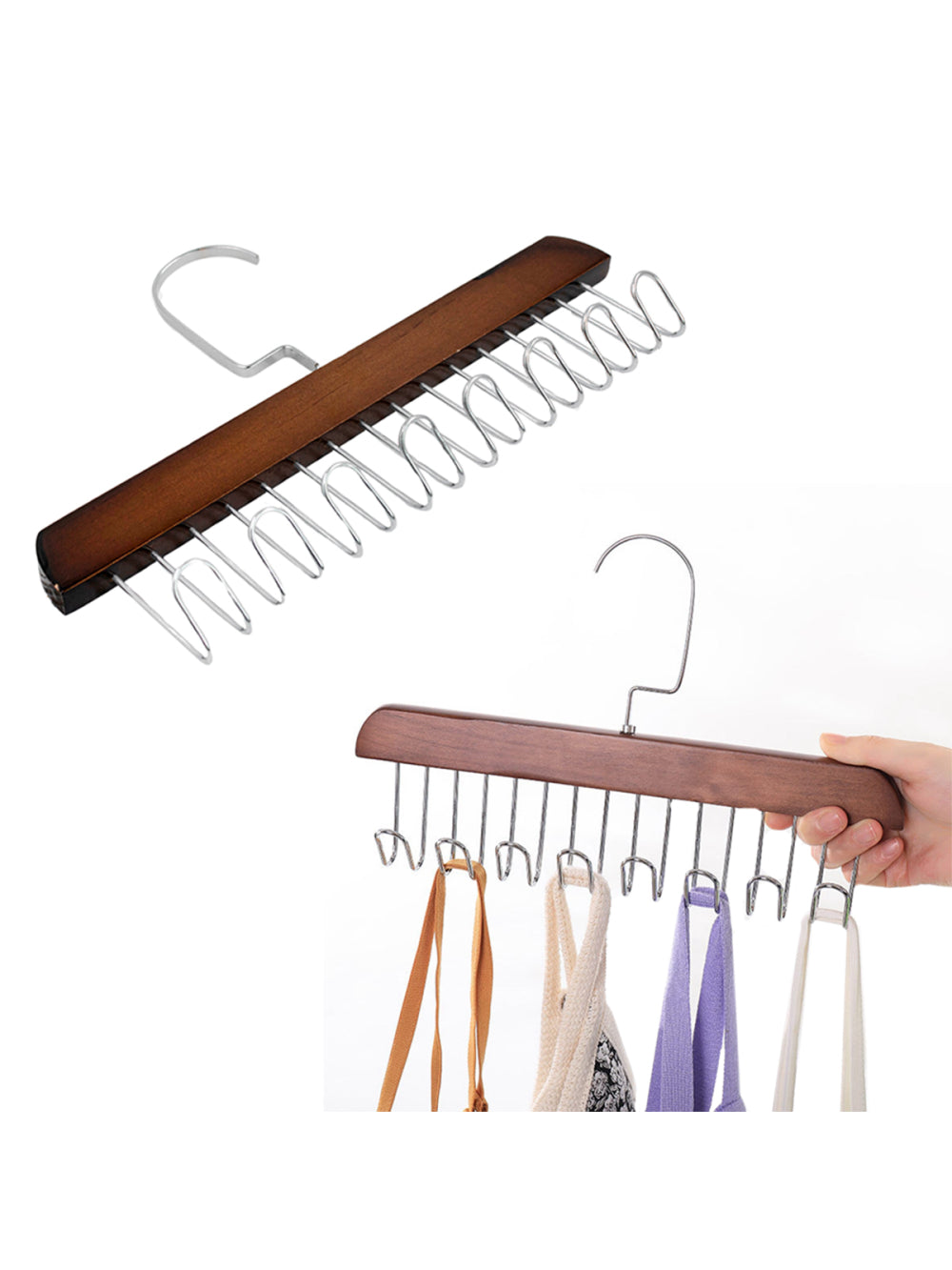 Cabide Madeira Rotativo Ganchos Organizador Armário Closet Cor:Marrom