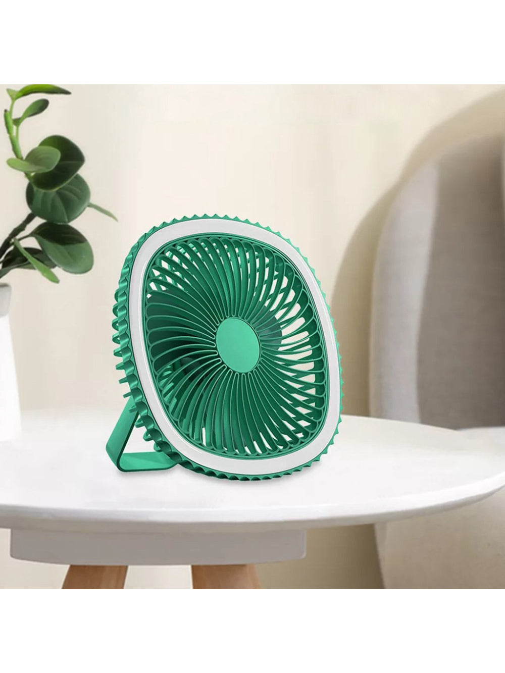 Mini Ventilador De Mesa Luz Ring Light Usb Portátil Potente Silencioso Cor:Verde