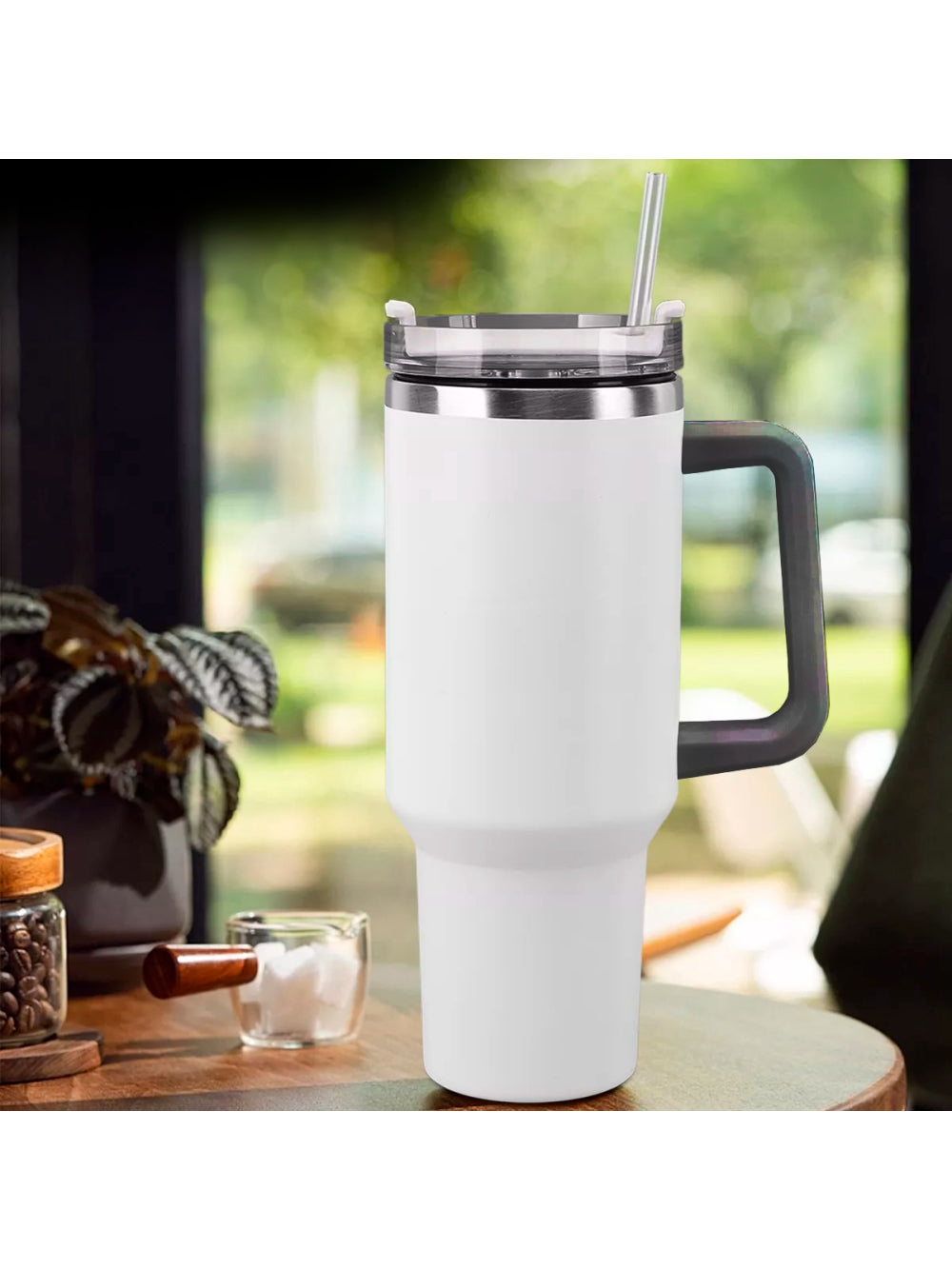 Copo Térmico Aço Inox 1200ml Caneca C/ Alça Canudo Água Gelada Quente Cor:Branco