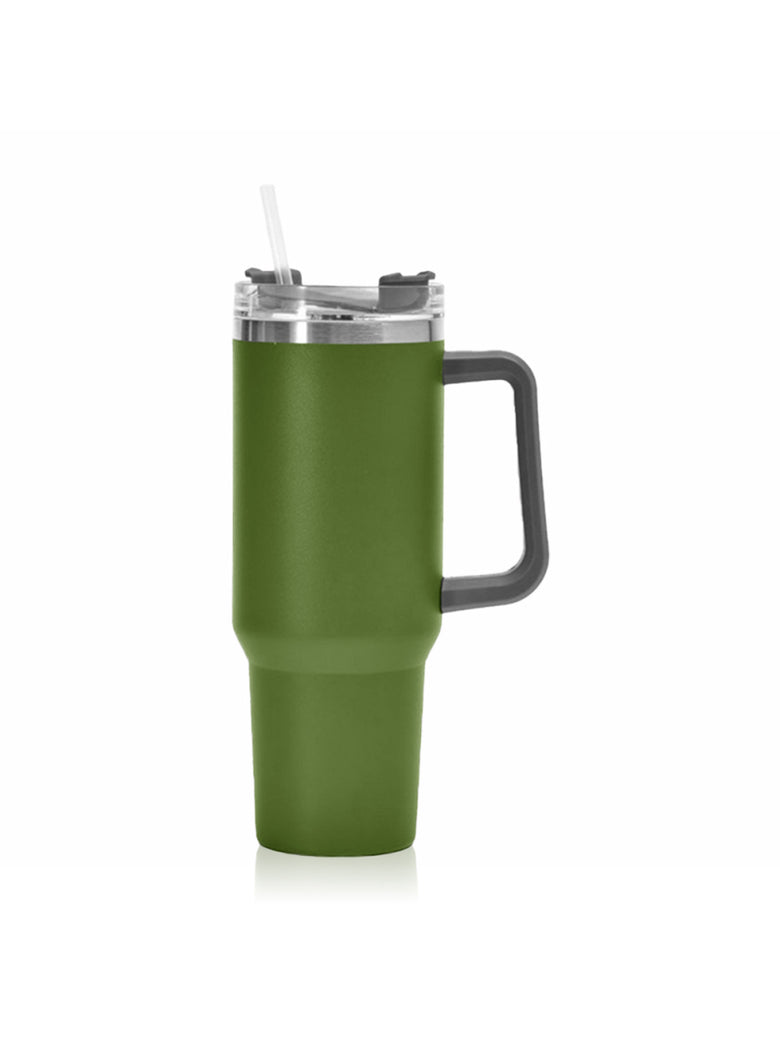 Copo Térmico Aço Inox 1200ml Caneca C/ Alça Canudo Água Gelada Quente Cor:Verde