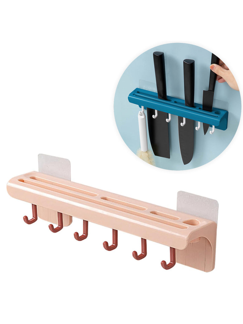 Suporte De Cozinha Porta Talheres Facas Faqueiro 6 Ganchos Cor:Cinza