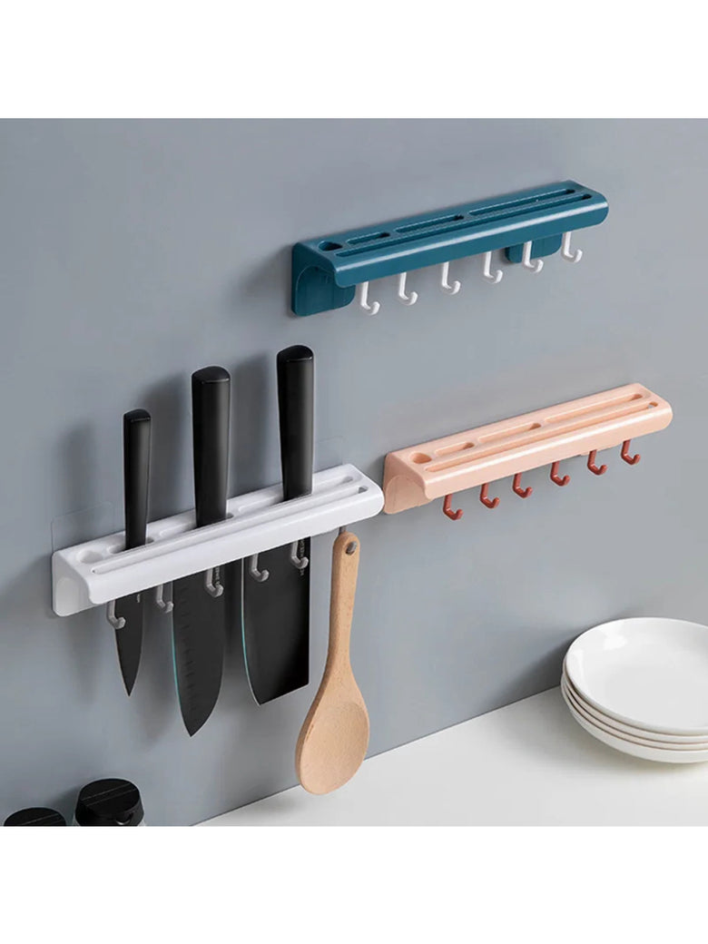 Suporte De Cozinha Porta Talheres Facas Faqueiro 6 Ganchos Cor:Cinza