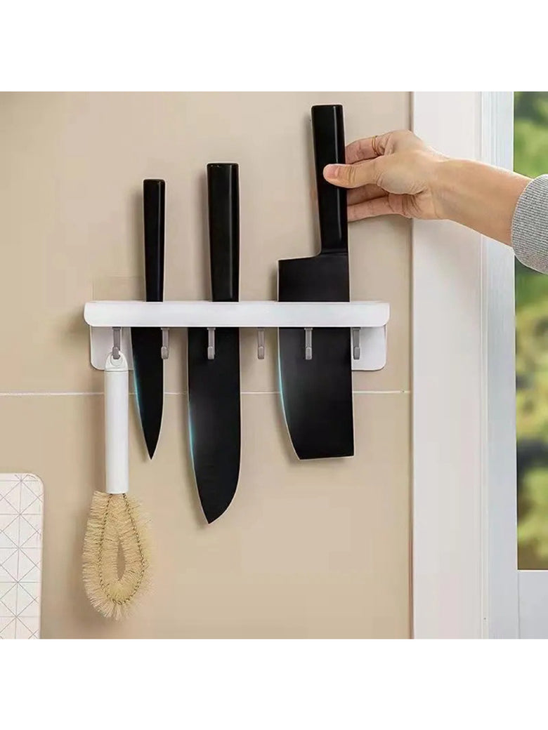 Suporte De Cozinha Porta Talheres Facas Faqueiro 6 Ganchos Cor:Cinza