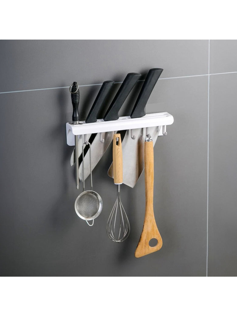 Suporte De Cozinha Porta Talheres Facas Faqueiro 6 Ganchos Cor:Cinza