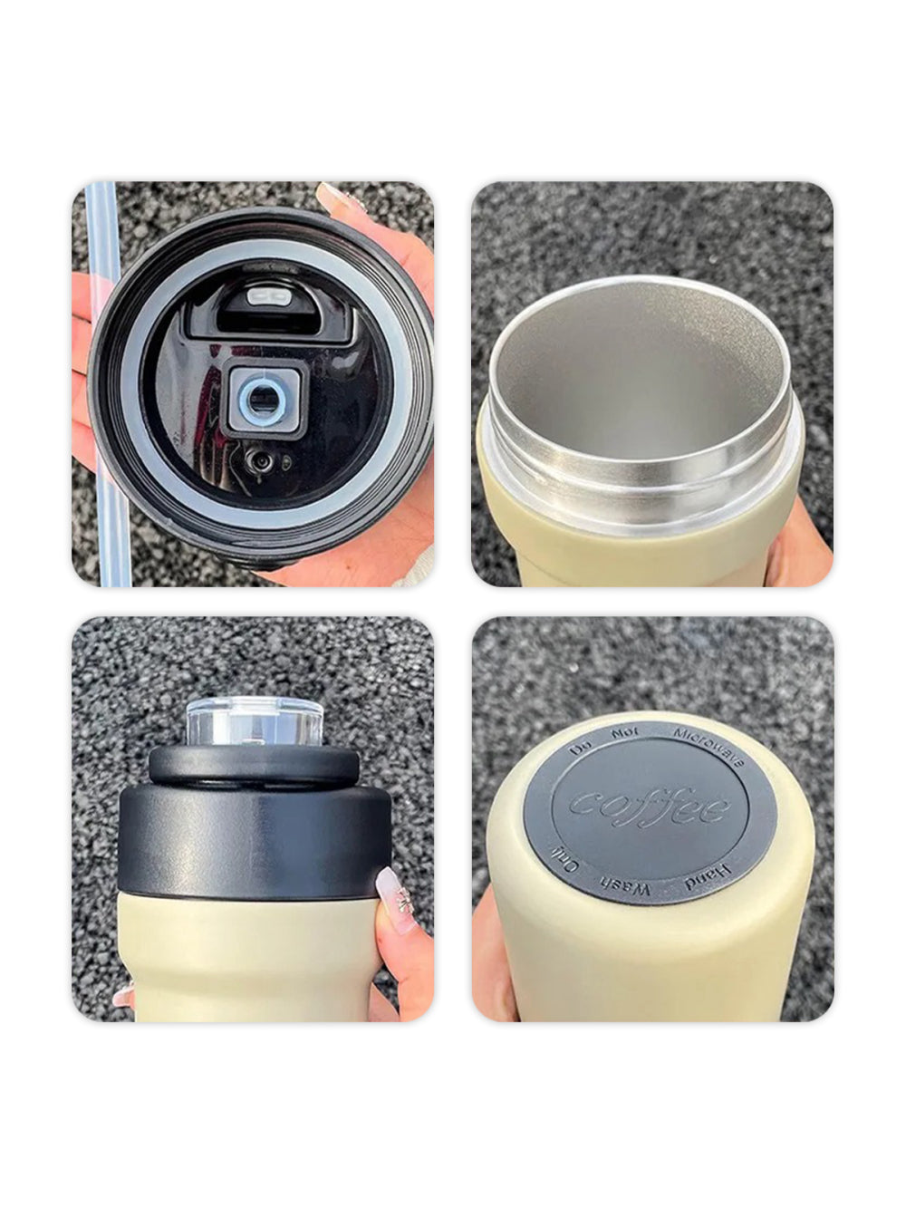 Garrafa Térmica Copo Inox 500ml Canudo Alça Esporte Academia Cor:Bege