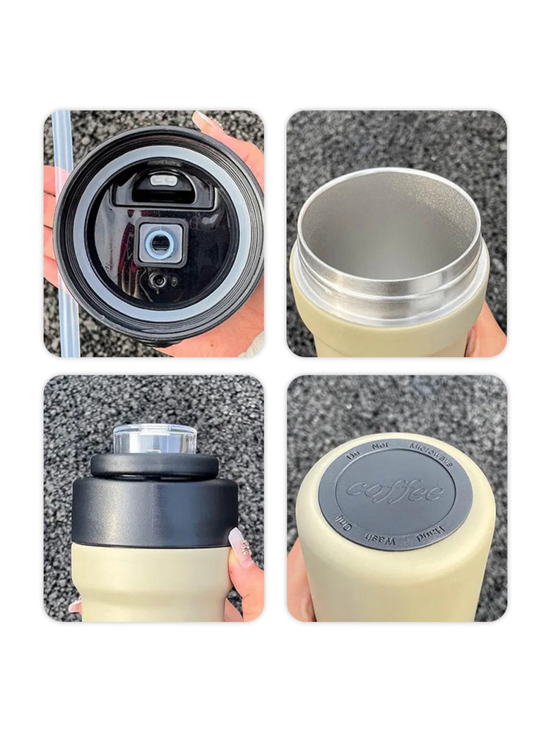 Garrafa Térmica Copo Inox 500ml Canudo Alça Esporte Academia Cor:Preto