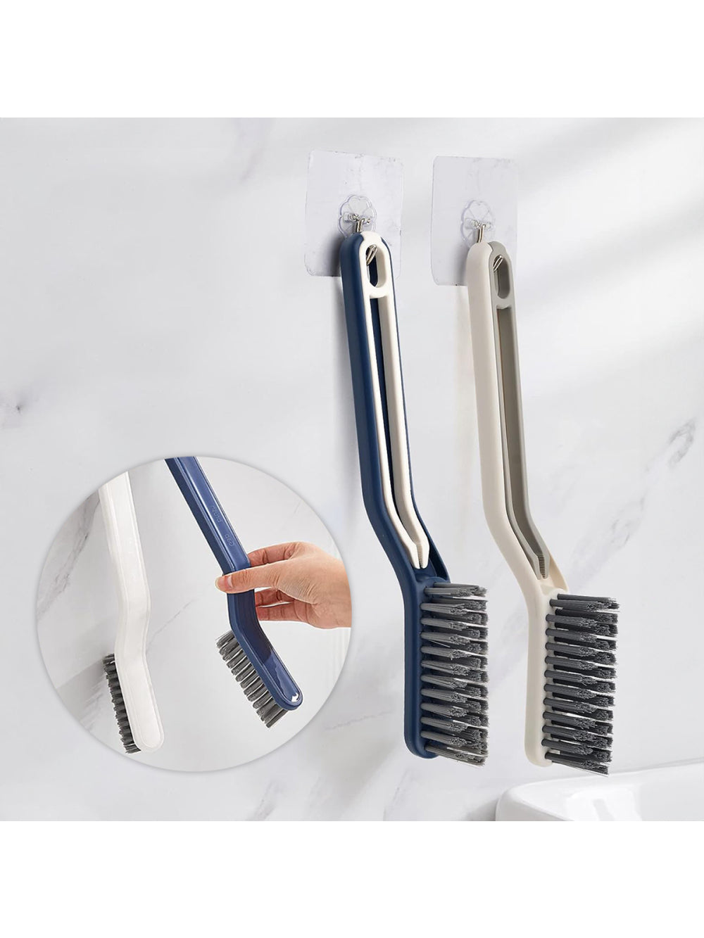Escova Multiuso Limpeza Cantos Pinça 2 em 1 Banheiro Cozinha Cor:Branco