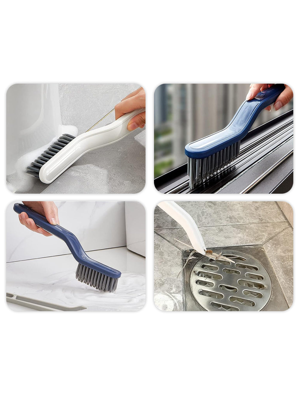 Escova Multiuso Limpeza Cantos Pinça 2 em 1 Banheiro Cozinha Cor:Branco