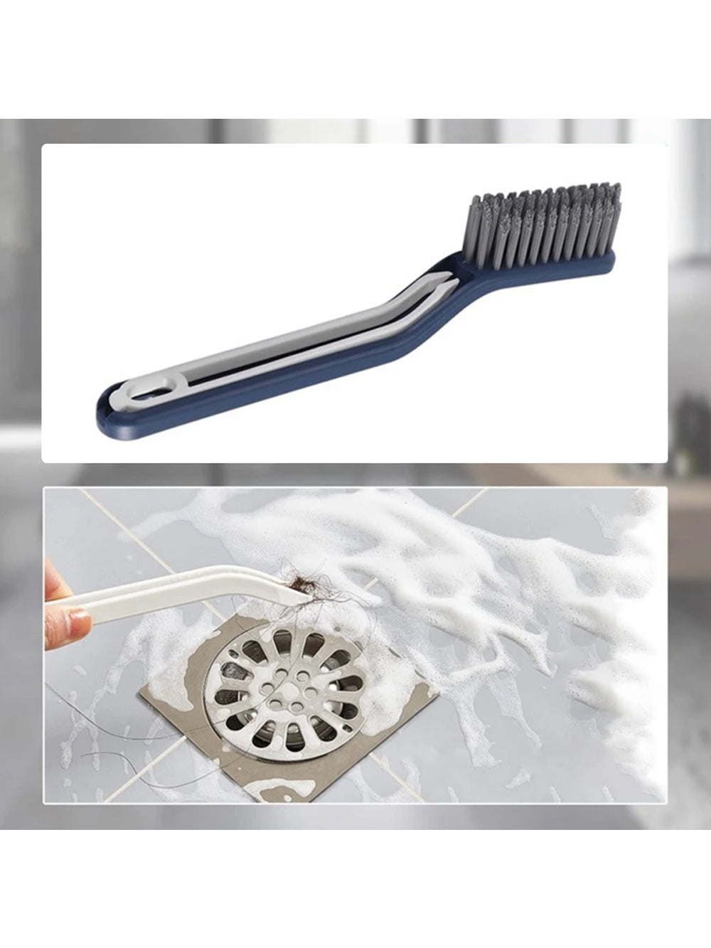 Escova Multiuso Limpeza Cantos Pinça 2 em 1 Banheiro Cozinha Cor:Branco