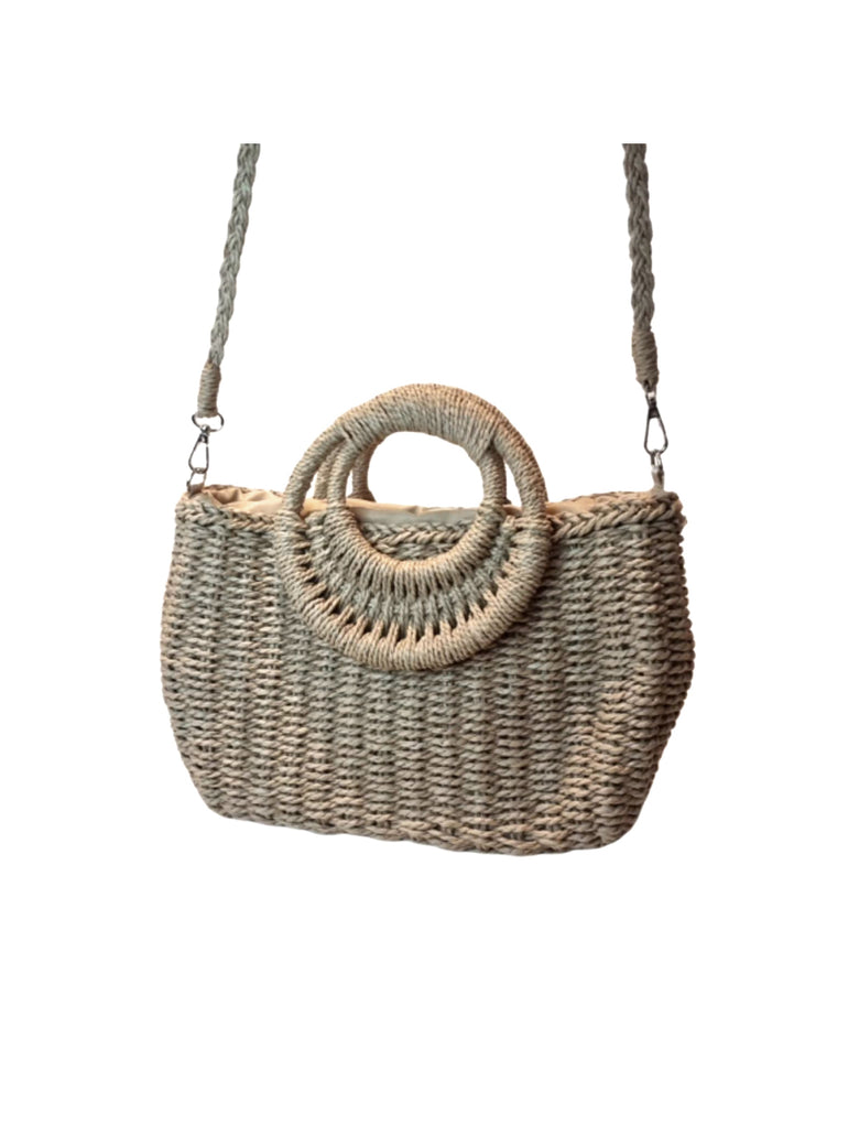 Bolsa Artesanal Praia Forrada Meia Lua Retangular Verão Cor:Branco