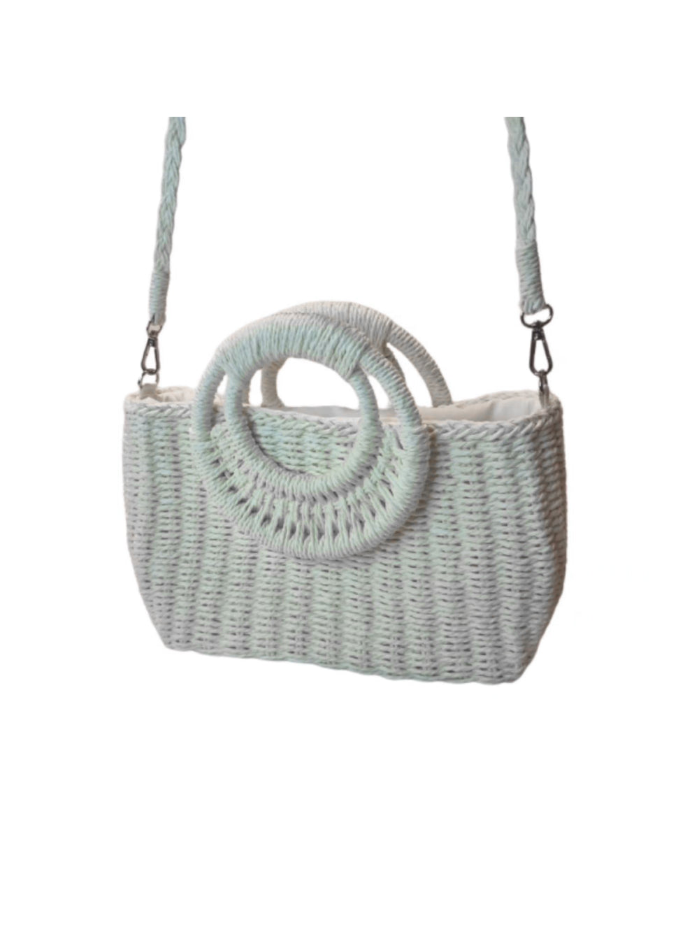 Bolsa Artesanal Praia Forrada Meia Lua Retangular Verão Cor:Branco