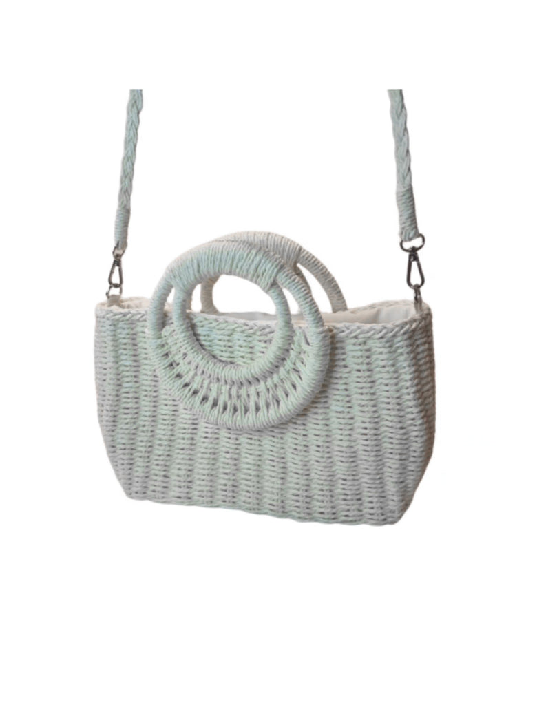 Bolsa Artesanal Praia Forrada Meia Lua Retangular Verão Cor:Branco