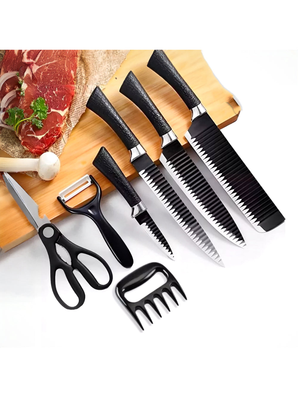 Jogo de Facas Conjunto 8 Peças Aço Inox Garra Tesoura Cozinha