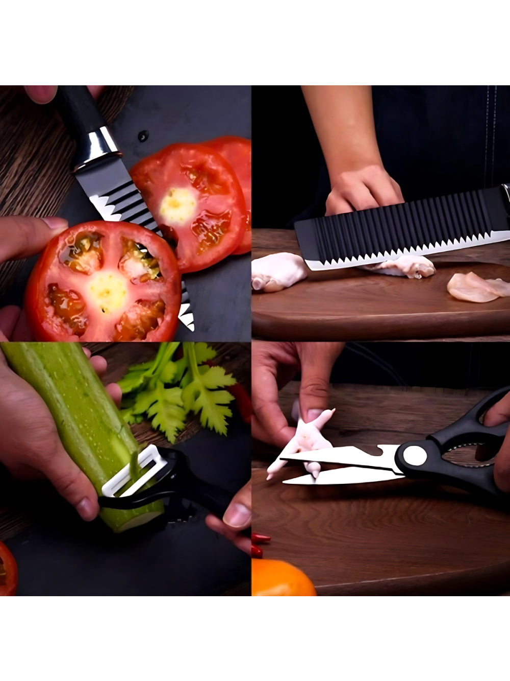 Jogo de Facas Conjunto 8 Peças Aço Inox Garra Tesoura Cozinha