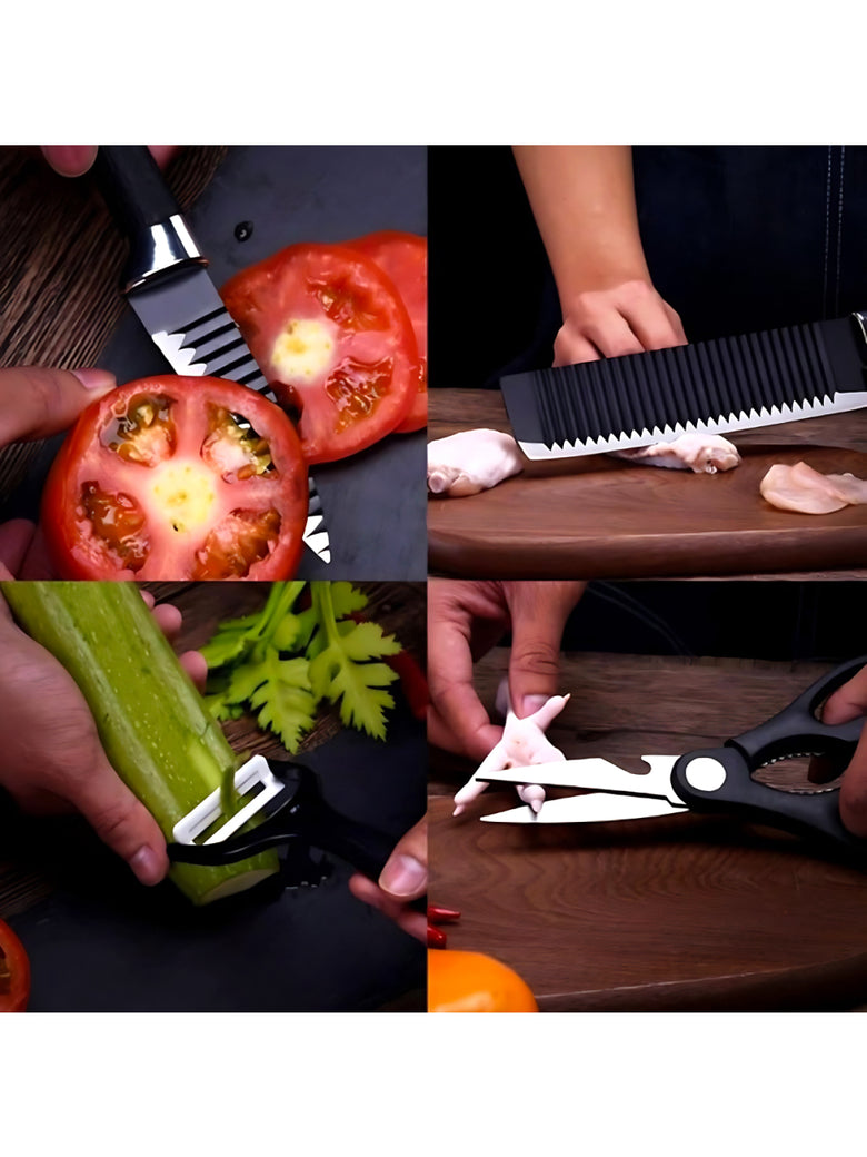 Jogo de Facas Conjunto 8 Peças Aço Inox Garra Tesoura Cozinha