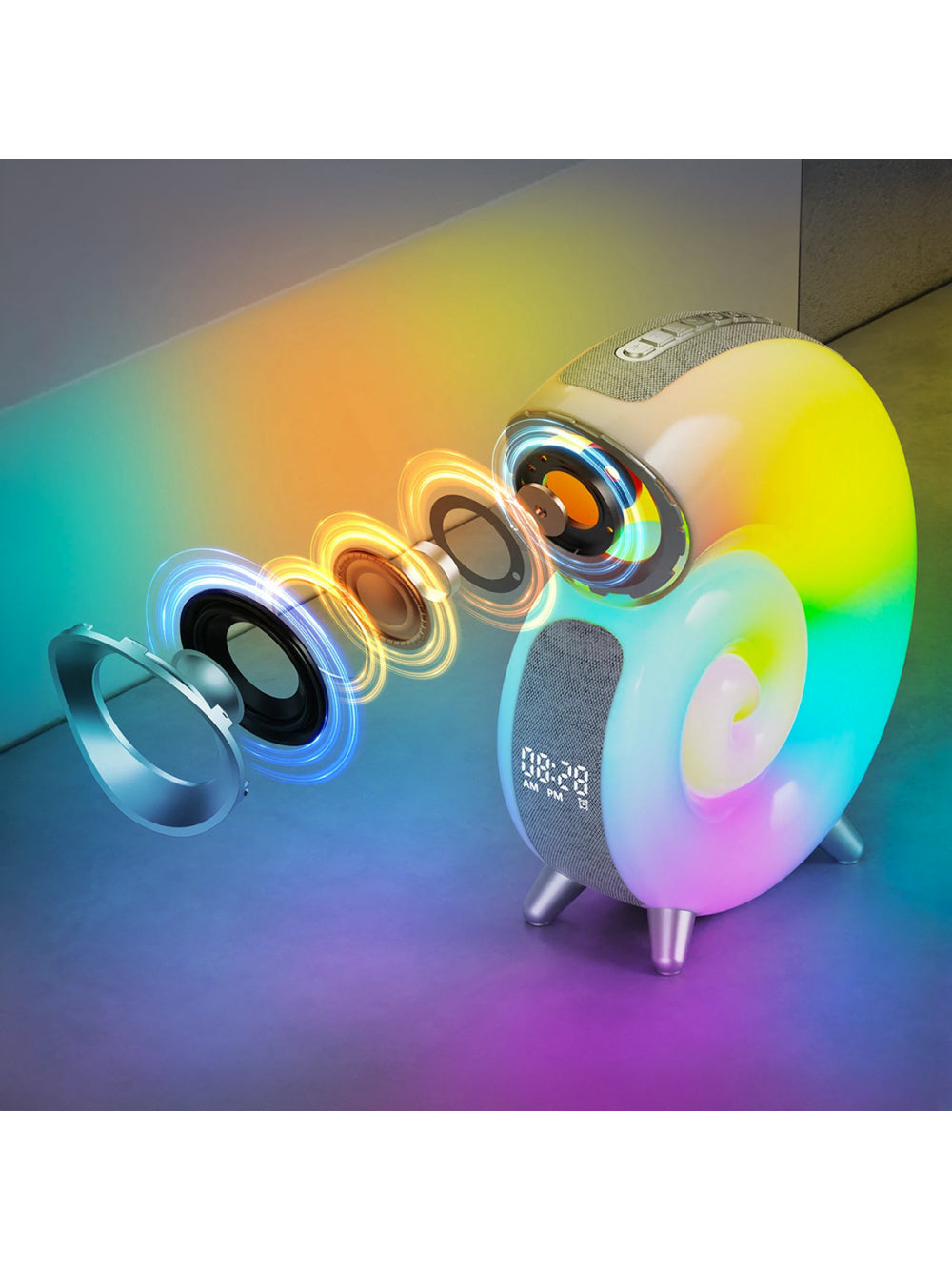 Caixa De Som Bluetooth Relógio Luminária Led Caracol