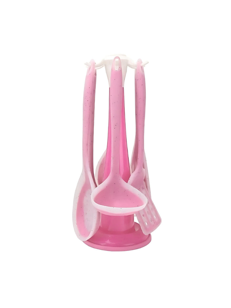 Kit 7 Peças Utensílios Cozinha Silicone Resistente Durável Cor:Rosa