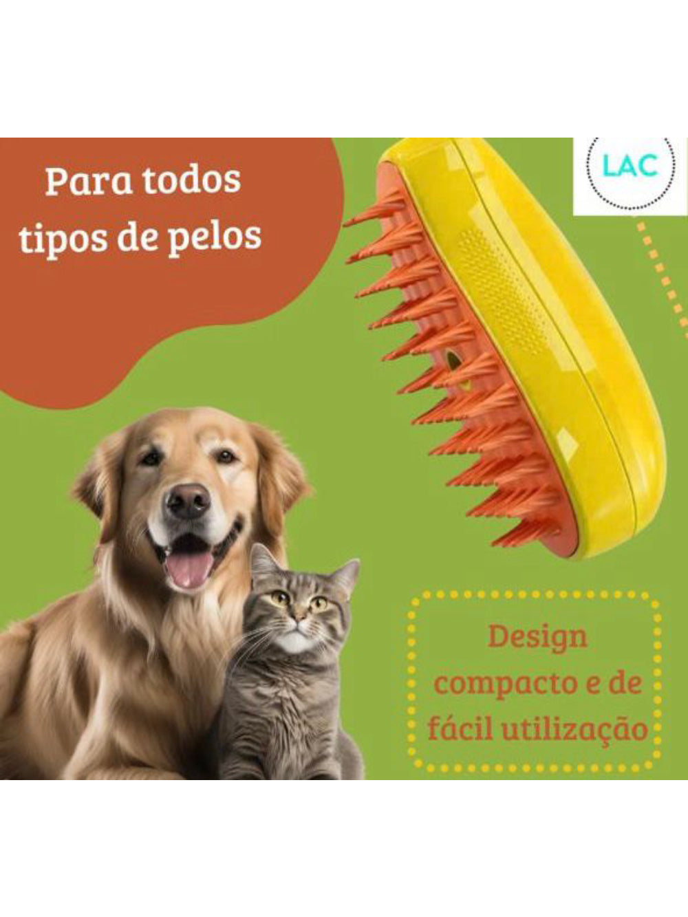 Escova Tira Pelo Vapor Pet Usb Recarregável Cão Gato Cor:Amarelo